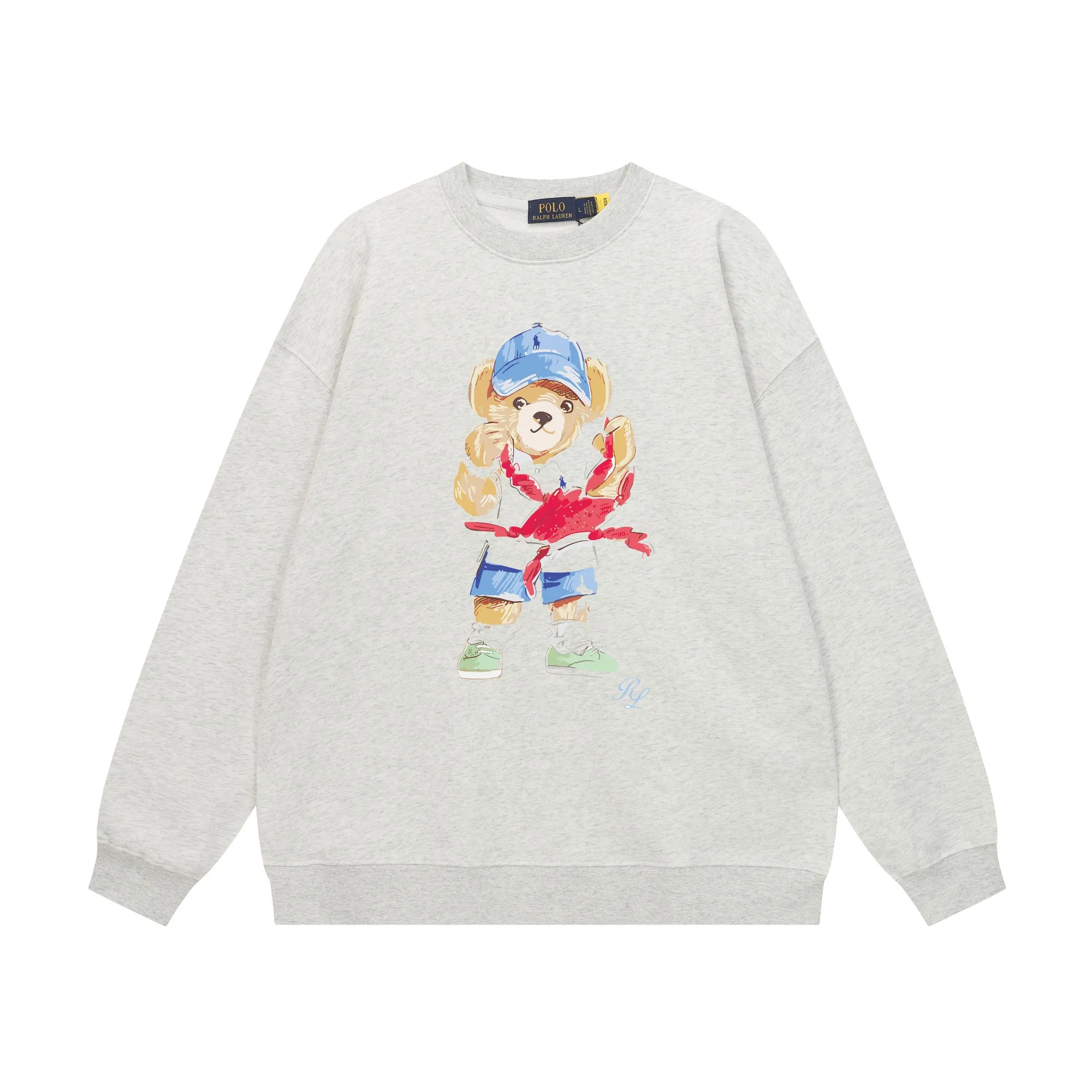 P200 Long-term stock] RalphLauren/Ralph Lauren 2025 autumn and winter new bear letter print 420g heavy large terry sweatshirt Ralph Lauren's age-reducing item, the coat fabric is made of 85% cotton ➕15% polyester, which not only retains the softness, comfort and breathability of cotton, but also adds the wear resistance and wrinkle resistance of polyester fiber, making the clothes more durable and easy to care for. Even in slightly cooler weather, you won't feel stuffy when wearing it. This kind of fabric has a natural crisp feel and is not easy to pill or deform. The bear on the chest is printed with English letters. It is full of color, full of three-dimensionality, and lifelike, adding a bit of liveliness and interest to the whole sweatshirt. There is no pressure to dress, regardless of age or gender. Complete accessories! Color: black, white, navy blue, light floral gray Size: M-L-XL-XXL
